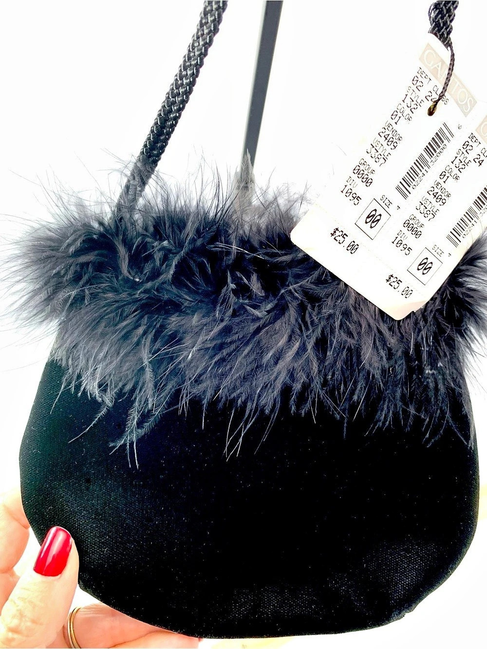 Vintage Black Velvet Ostrich Feather purse Art Deco Mid Century Luxury Glam NWT